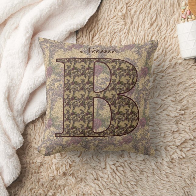 Floral Monogram Initial B Your Name Elegant Kissen (Decke)