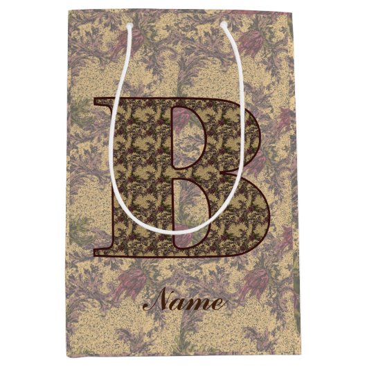 Floral Monogram Initial B Your Name Elegant Mittlere Geschenktüte (Vorderseite)