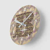 Floral Monogram Initial B Your Name Elegant Runde Wanduhr (Winkel)