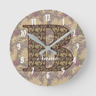 Floral Monogram Initial B Your Name Elegant Runde Wanduhr