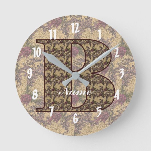 Floral Monogram Initial B Your Name Elegant Runde Wanduhr (Vorderseite)