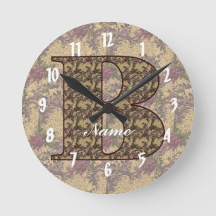 Floral Monogram Initial B Your Name Elegant    Runde Wanduhr