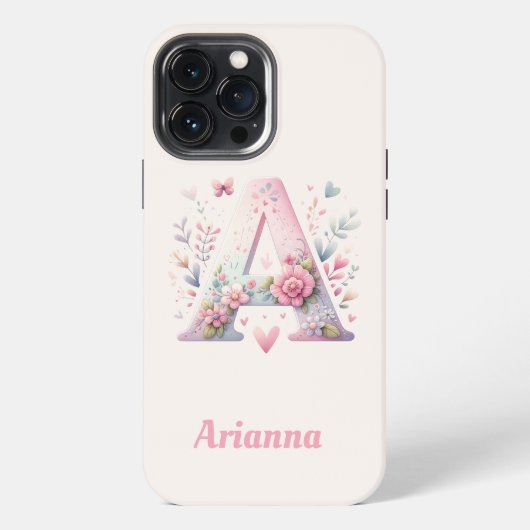 Floral Monogram iPhone 13 Pro Max Fall Hülle (Rückseite)
