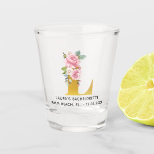 Floral Monogram L Bachelorette Weekend Party Name Schnapsglas