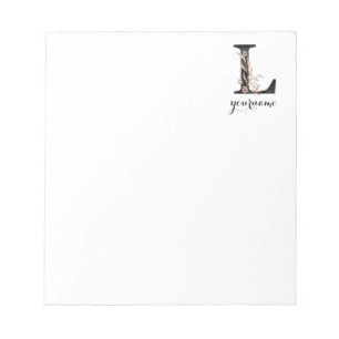 Floral Monogram L Black Gold Flora Notizblock