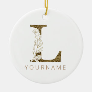 Floral Monogram L Elegant Gold Foliage Keramik Ornament