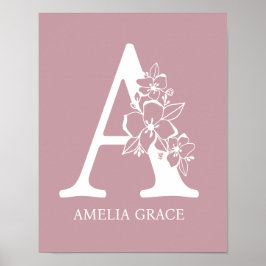 Floral Monogram Letter A Name Kinderzimmer Modern Poster