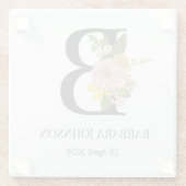Floral Monogram Letter B Custom Name and Date  Glasuntersetzer (Rückseite)