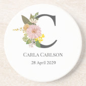Floral Monogram Letter C Custom Name and Date  Getränkeuntersetzer (Vorne)