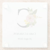 Floral Monogram Letter C Custom Name and Date  Glasuntersetzer (Rückseite)