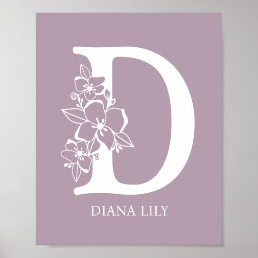 Floral Monogram Letter D Name Kinderzimmer Modern Poster (Vorne)