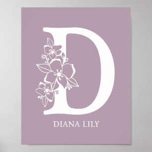 Floral Monogram Letter D Name Nursery Modern Poster