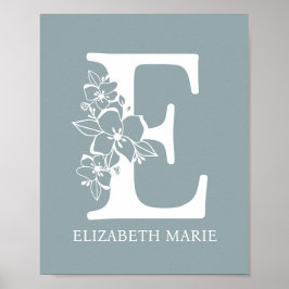 Floral Monogram Letter E Name Kinderzimmer Modern Poster