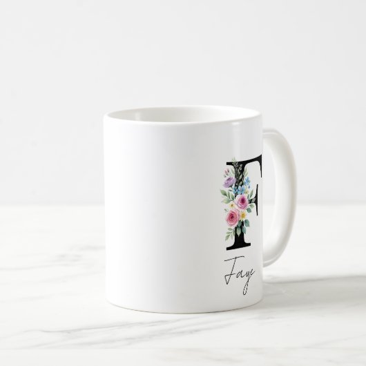 Floral Monogram – Letter F Kaffeetasse (VorderseiteRechts)