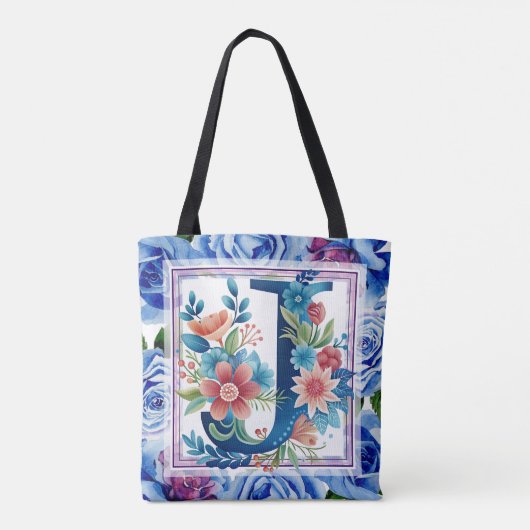 Floral monogram Letter J Tasche (Rückseite)