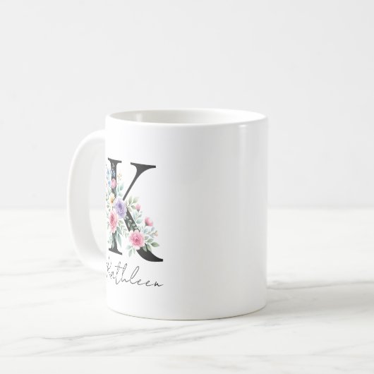  Floral Monogram – Letter K Kaffeetasse (Vorderseite Links)