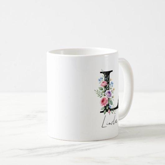  Floral Monogram – Letter L Kaffeetasse (VorderseiteRechts)