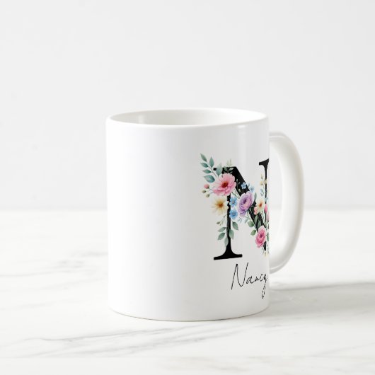  Floral Monogram – Letter N Kaffeetasse (VorderseiteRechts)
