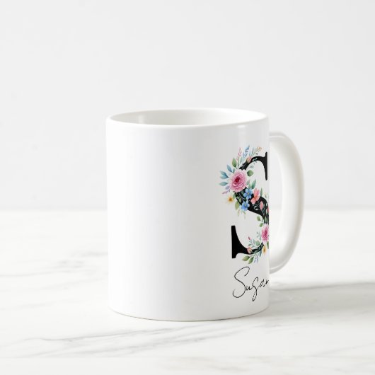  Floral Monogram – Letter S Kaffeetasse (VorderseiteRechts)
