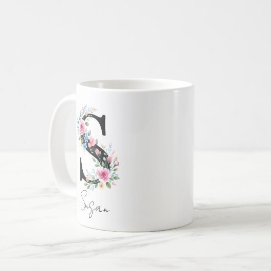 Floral Monogram – Letter S Kaffeetasse (Vorderseite Links)