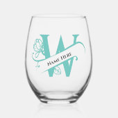 Floral Monogram Letter W Name Ändern Farbe Weinglas Ohne Stiel (Vorderseite)