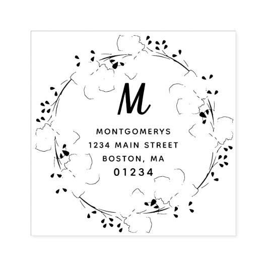Floral Monogram Modern Script-Rücksendeadresse Gummistempel (Prägung)