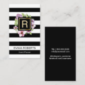 Floral Monogram, Moderne Streifen Visitenkarte (Vorne/Hinten)