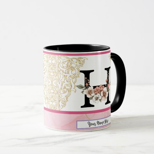 Floral Monogram Mug – Letter H Personalized Gift Tasse (VorderseiteRechts)