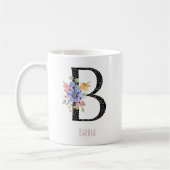 Floral Monogram Name B Black Polka Dot Kaffeetasse (Links)