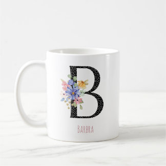 Floral Monogram Name B Black Polka Dot Kaffeetasse