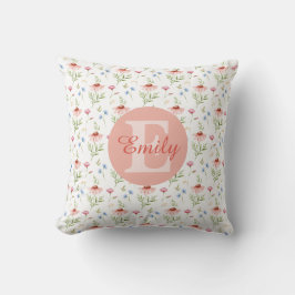 Floral Monogram Name Trow Pillow For Girls Kissen