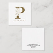 Floral Monogram P Elegant Gold Foliage Quadratische Visitenkarte (Vorne/Hinten)