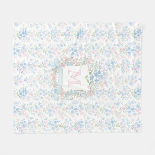 Floral Monogram Personalized Fleece Blanket (Vorderseite (Horizontal))