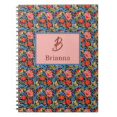Floral Monogram Pink Blue William Morris Style Notizblock (Vorderseite)