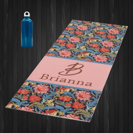 Floral Monogram Pink Blue William Morris Style Yogamatte