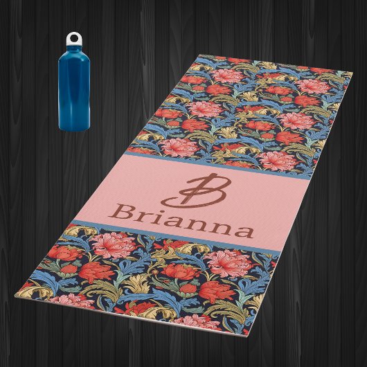 Floral Monogram Pink Blue William Morris Style Yogamatte