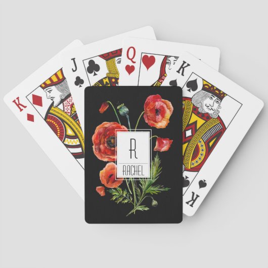 Floral Monogram Playing Cards Red Poppy Flowers Spielkarten (Rückseite)