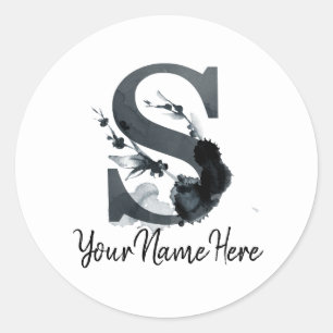 Floral Monogram S Dark Herb Foliage Runder Aufkleber