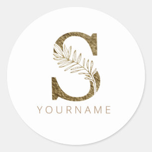 Floral Monogram S Elegant Gold Foliage Runder Aufkleber