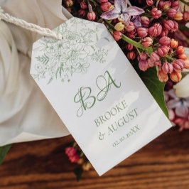 Floral Monogram Sage Green Wedding Geschenkanhänger