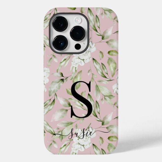 Floral Monogram Script Name Case-Mate iPhone Hülle (Rückseite)