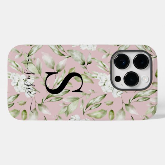 Floral Monogram Script Name Case-Mate iPhone Hülle (Rückseite (Horizontal))
