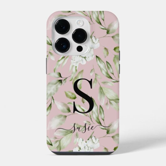 Floral Monogram Script Name iPhone Hülle (Rückseite)