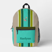 Floral Monogram Striped Backpack Turquoise Name Bedruckter Rucksack (Vorderseite)