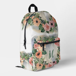 Floral Monogram Travel Eleganter Wasserfarben Gart Bedruckter Rucksack