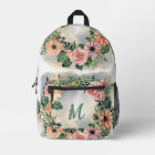 Floral Monogram Travel Eleganter Wasserfarben Gart Bedruckter Rucksack (Vorderseite)
