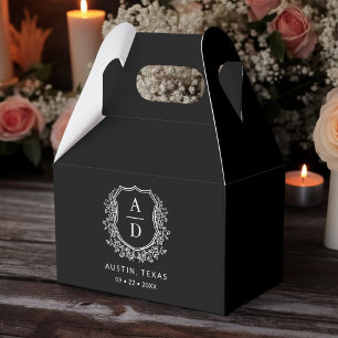 Floral Monogram Wedding Black Wappen Modern Geschenkschachtel