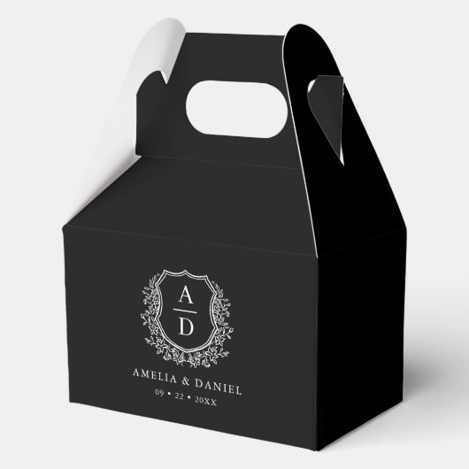 Floral Monogram Wedding Black Wappen Modern Geschenkschachtel (Vorderseite)