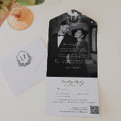 Floral Monogram Wedding Foto QR Code All In One Einladung