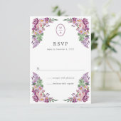 Floral Monogram Wedding RSVP Karte (Stehend Vorderseite)